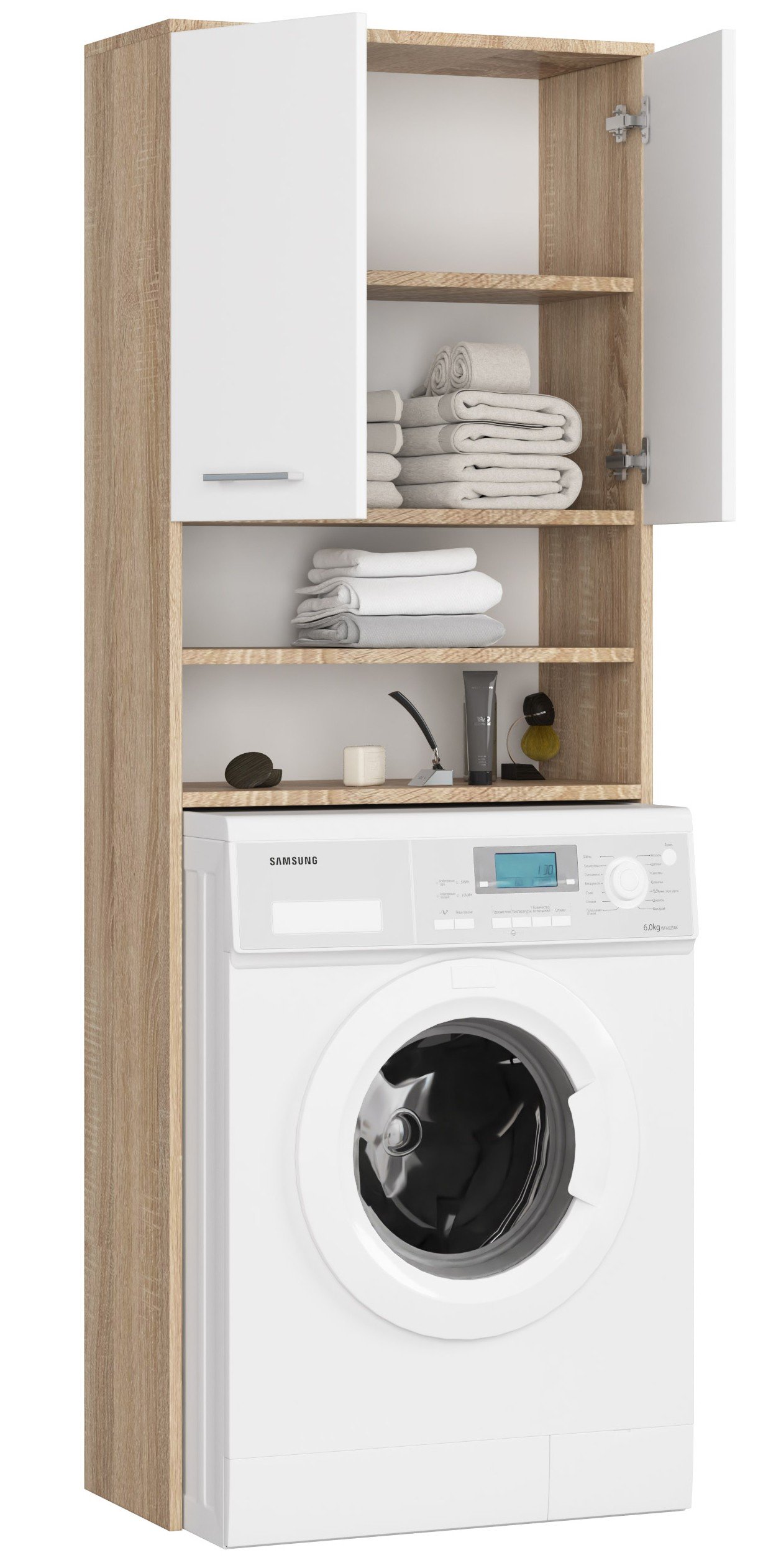 Pastatoma vonios kambario lentyna virš skalbimo mašinos 2D, BALTA - Image 2