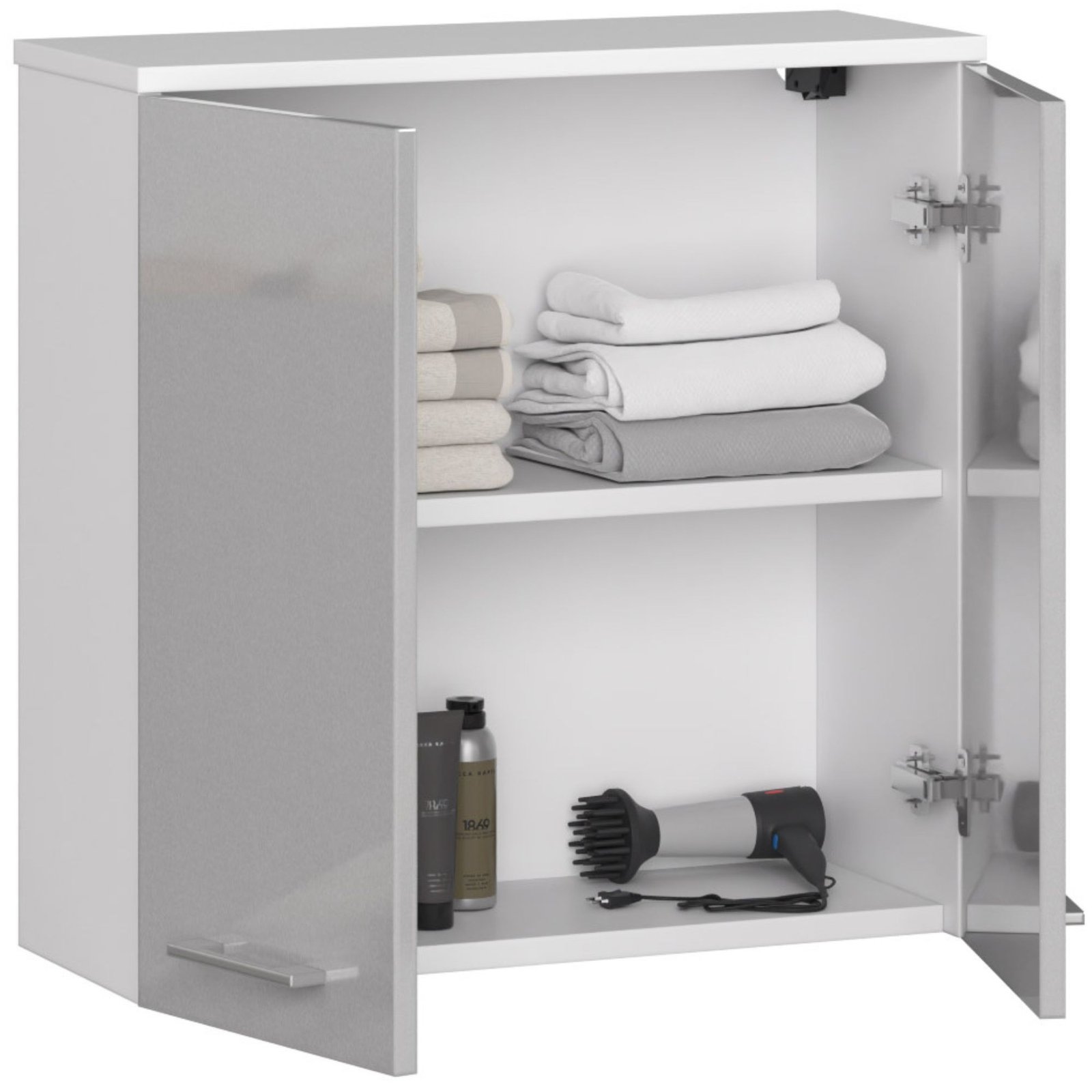 Pakabinama vonios kambario spintelė 60 cm FIN 2D, BALTA / Blizganti metalinė - Image 2