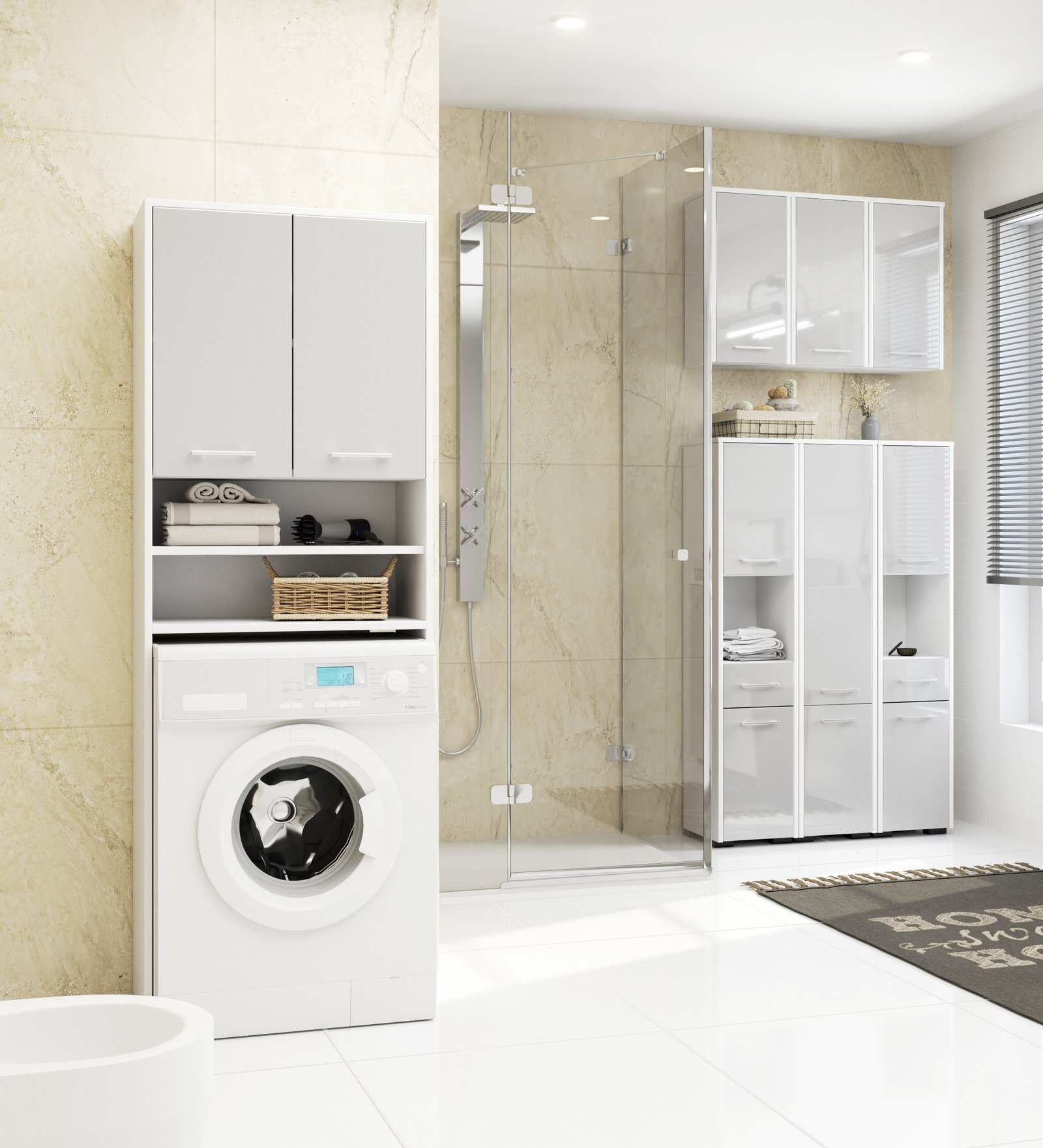 Pakabinama vonios kambario spintelė 60 cm FIN 2D, BALTA / Blizganti metalinė - Image 4