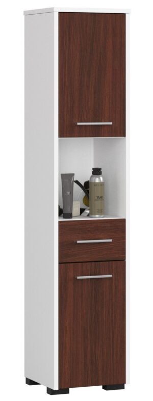 Pastatoma vonios kambario lentyna virš skalbimo mašinos 2D 1SZ 1W 140cm, BALTA / WENGE