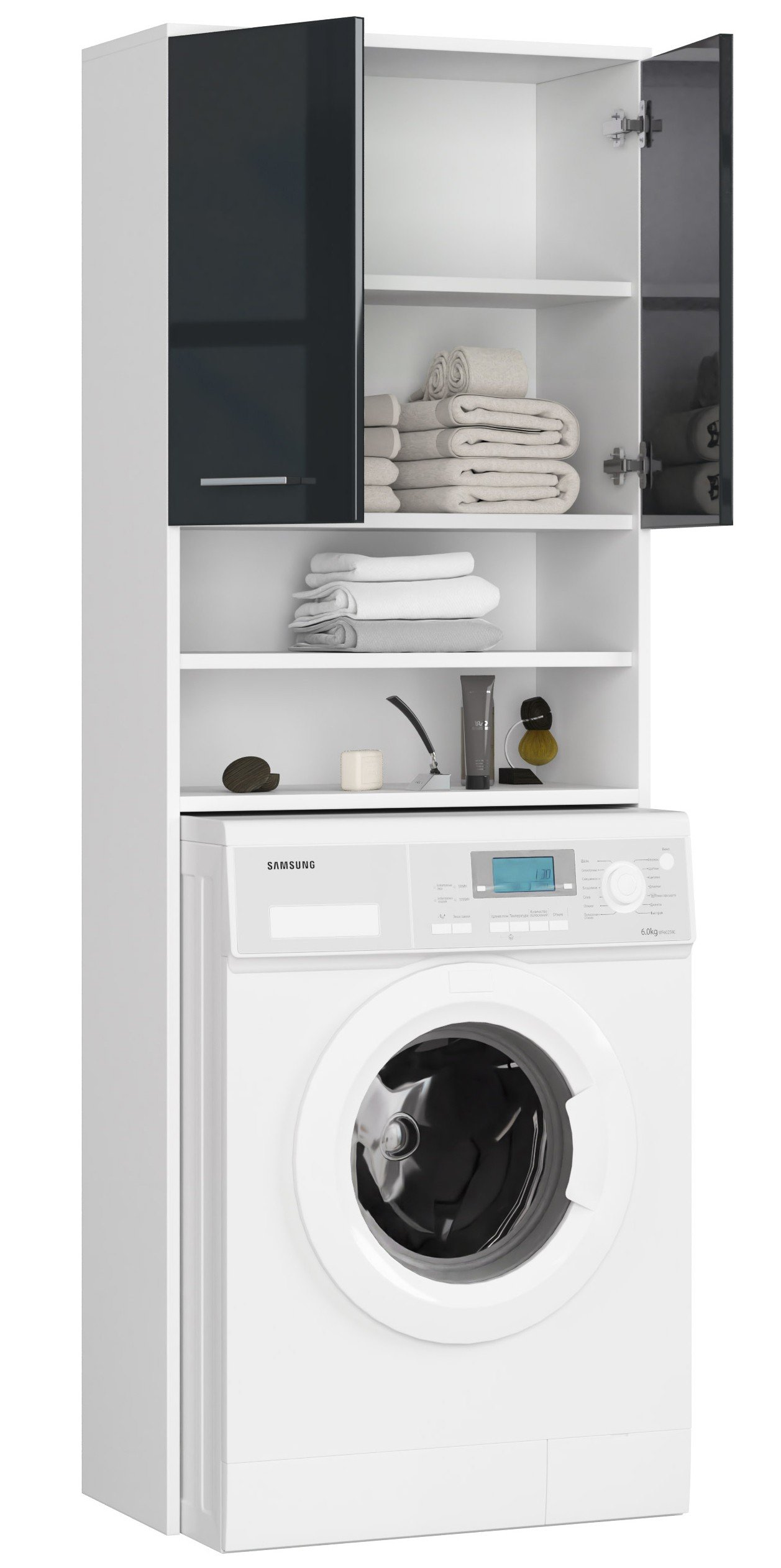 Pastatoma vonios kambario lentyna virš skalbimo mašinos, BALTAS / BŽILGIUS GRAFITAS - Image 3