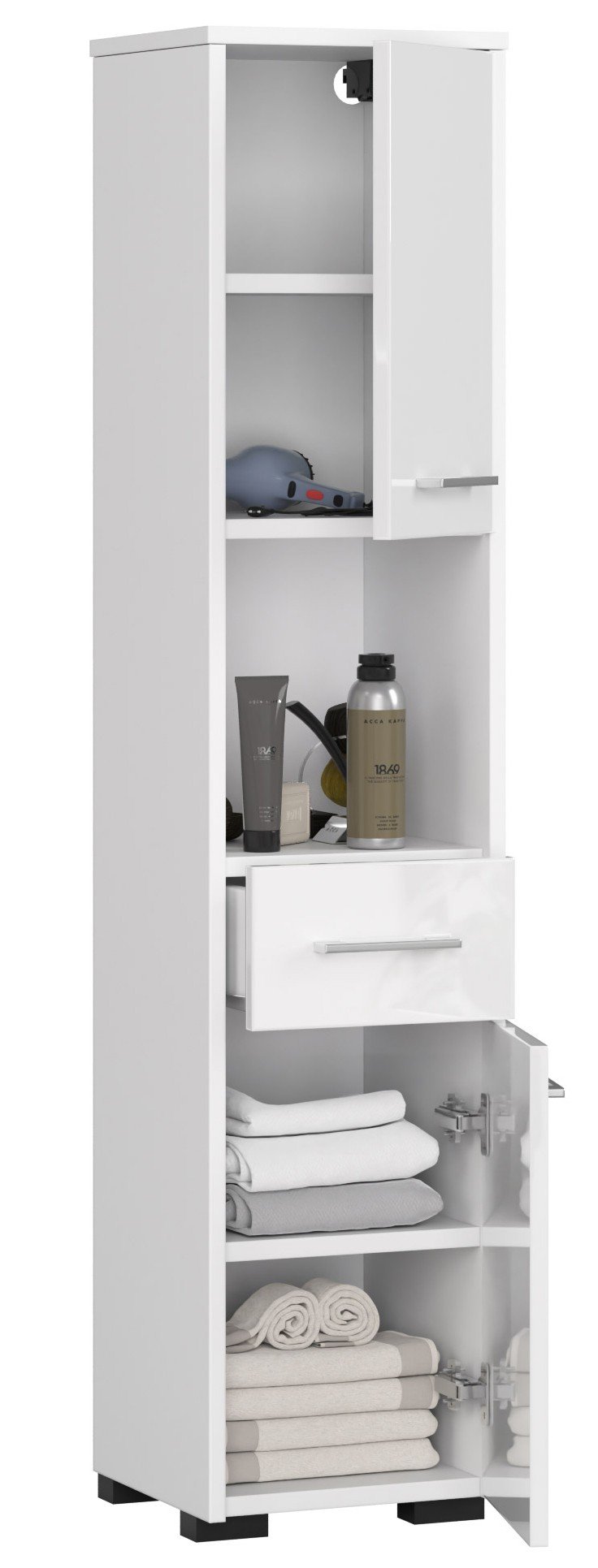 Pastatoma vonios kambario spintelė, FIN 2D 1SZ 1W BALTAS / BALTAS Blizgus - Image 2